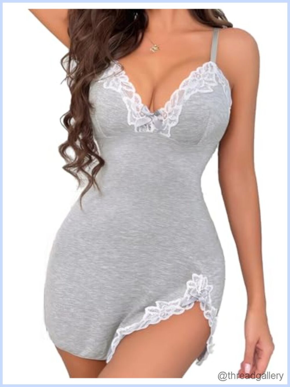 Lace Trim V Neck Babydoll Chemise Nightgown Sleep Dress